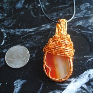 red lace agate handmade copper wire wrap pendant